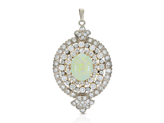 Vintage 1950s Opal and 5.00 Carat Diamond Brooch Pendant