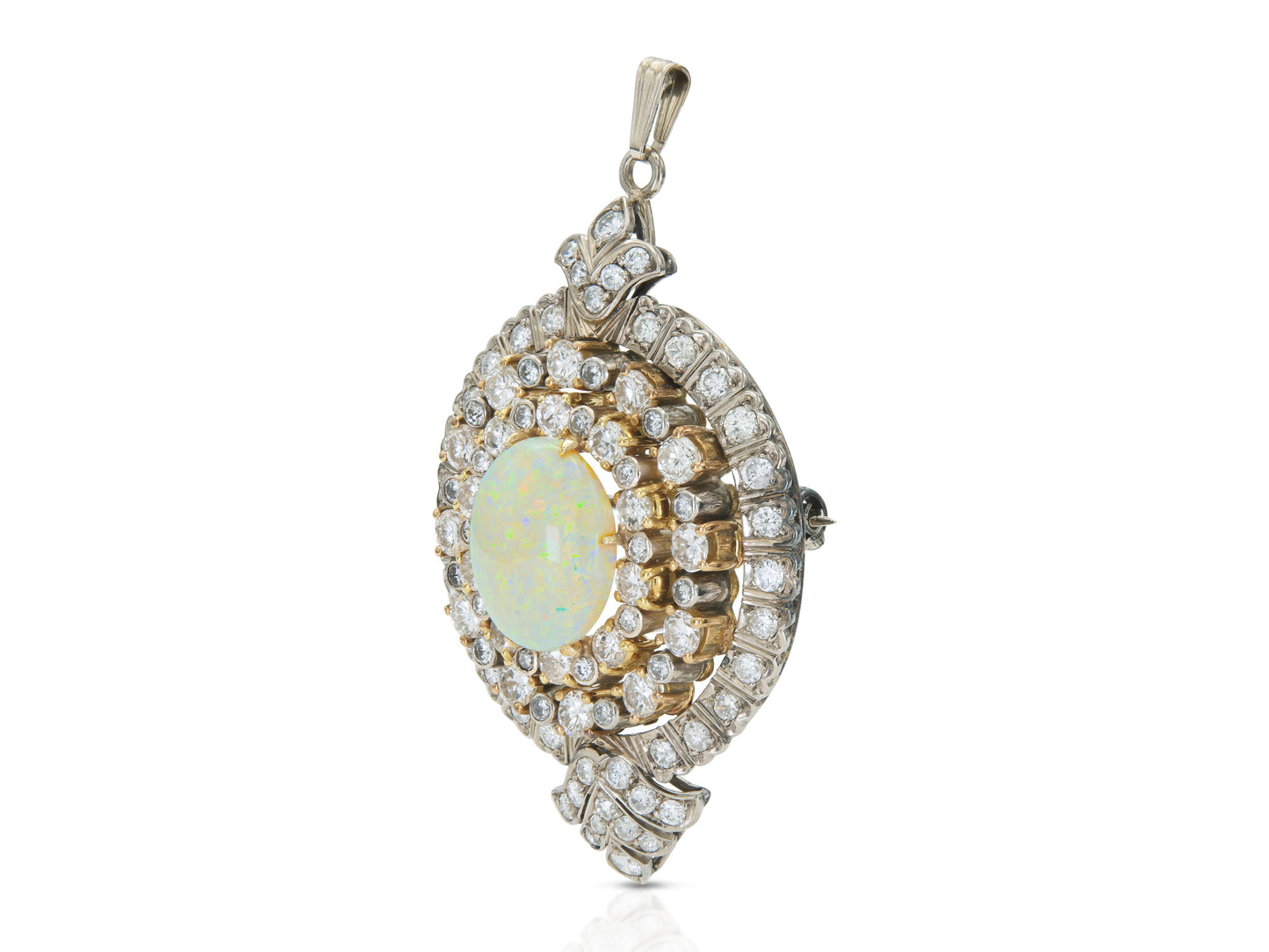 Vintage 1950s Opal and 5.00 Carat Diamond Brooch Pendant