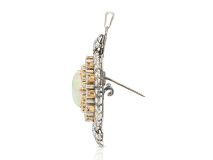 Vintage 1950s Opal and 5.00 Carat Diamond Brooch Pendant