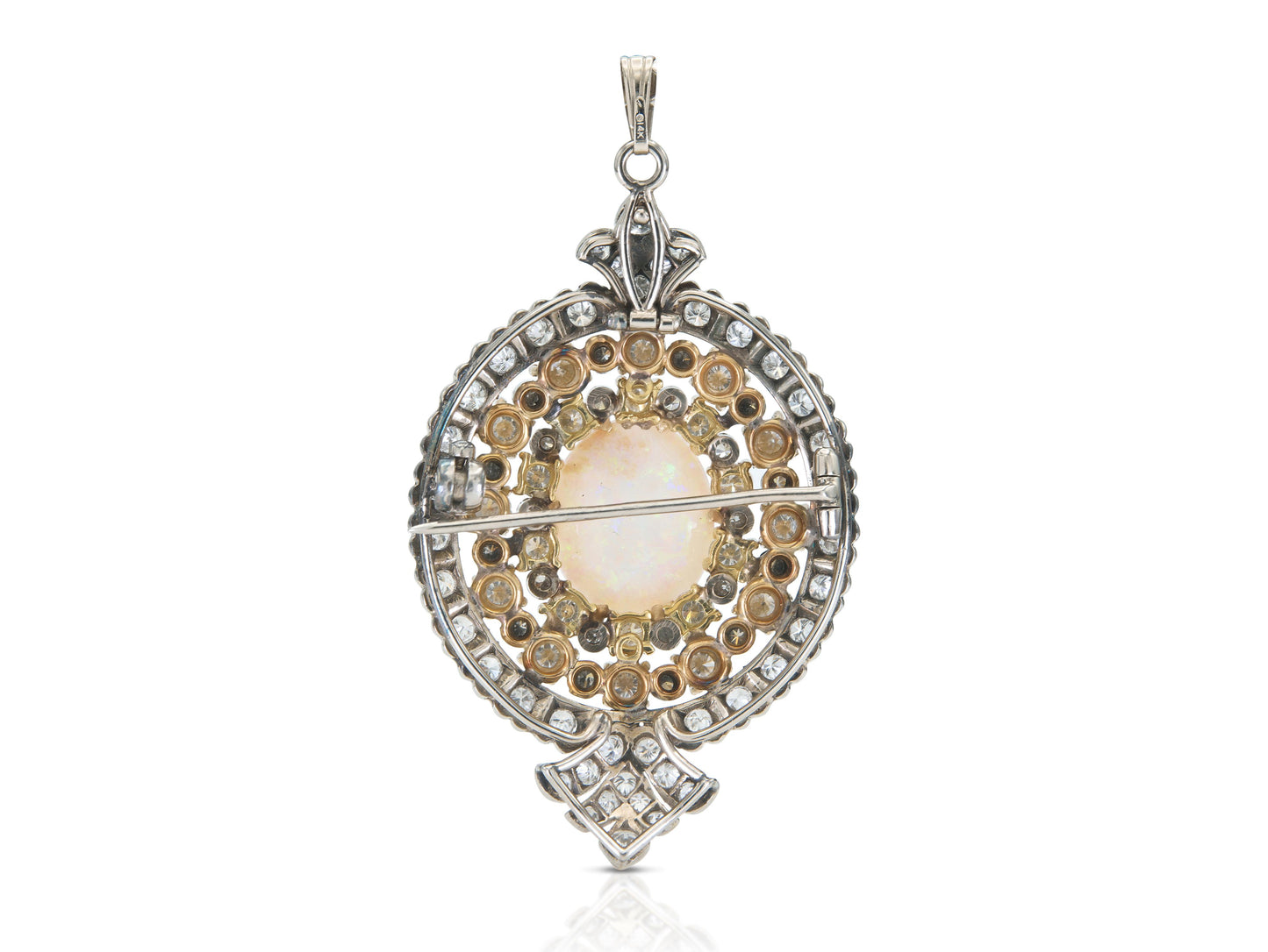 Vintage 1950s Opal and 5.00 Carat Diamond Brooch Pendant