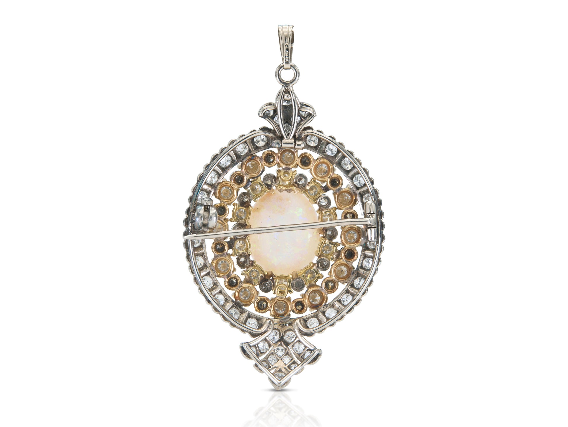 Vintage 1950s Opal and 5.00 Carat Diamond Brooch Pendant