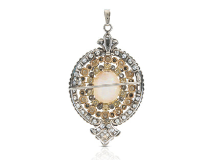 Vintage 1950s Opal and 5.00 Carat Diamond Brooch Pendant
