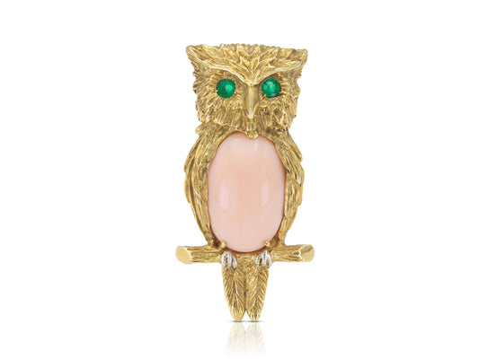 Vintage 1960s Van Cleef & Arpels Coral Owl Brooch