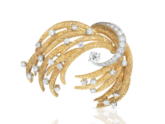 Vintage 1950s Gold and 1.90 Carat Diamond Brooch