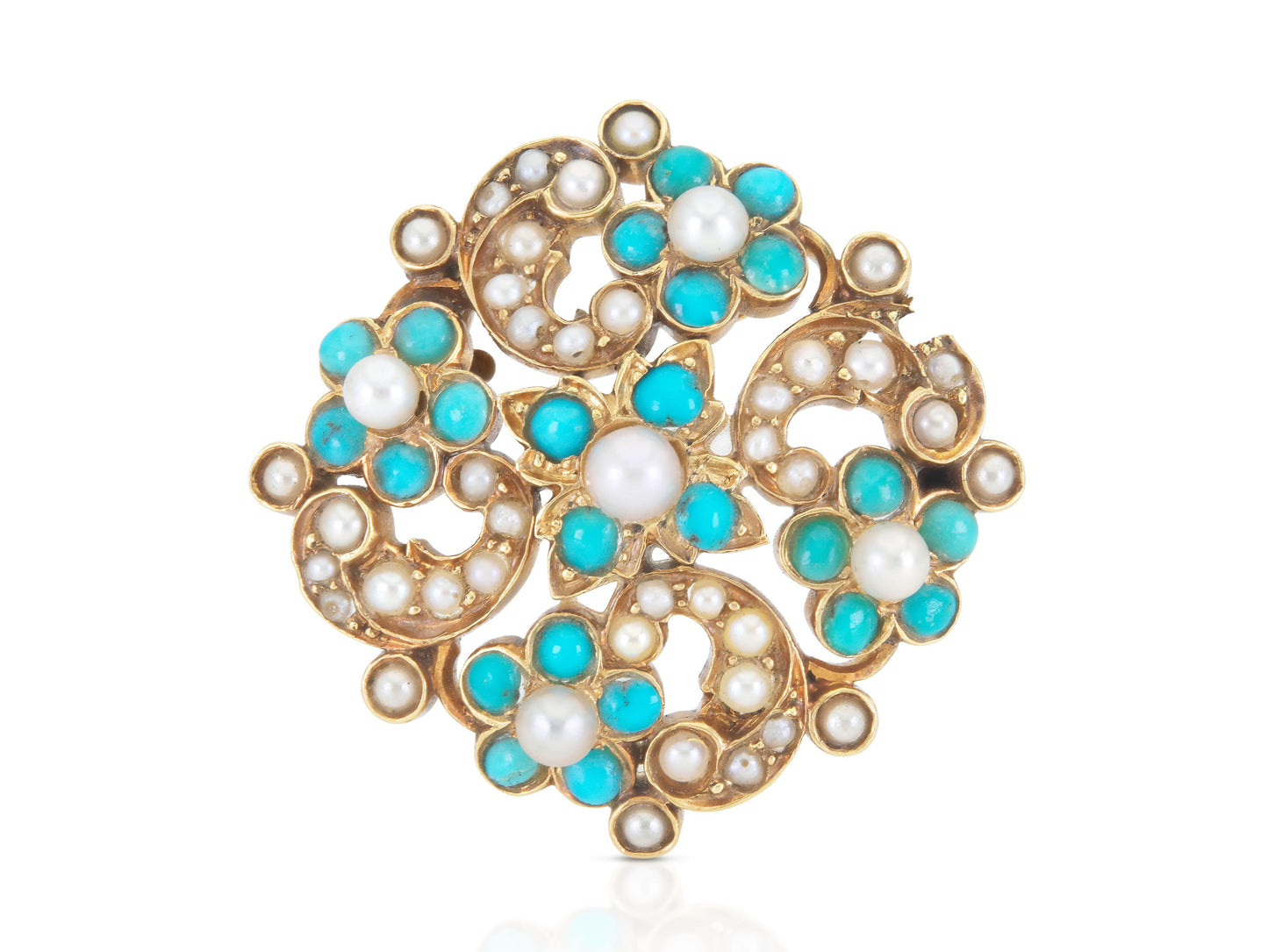 Antique Victorian Tiffany & Co. Turquoise and Pearl Brooch