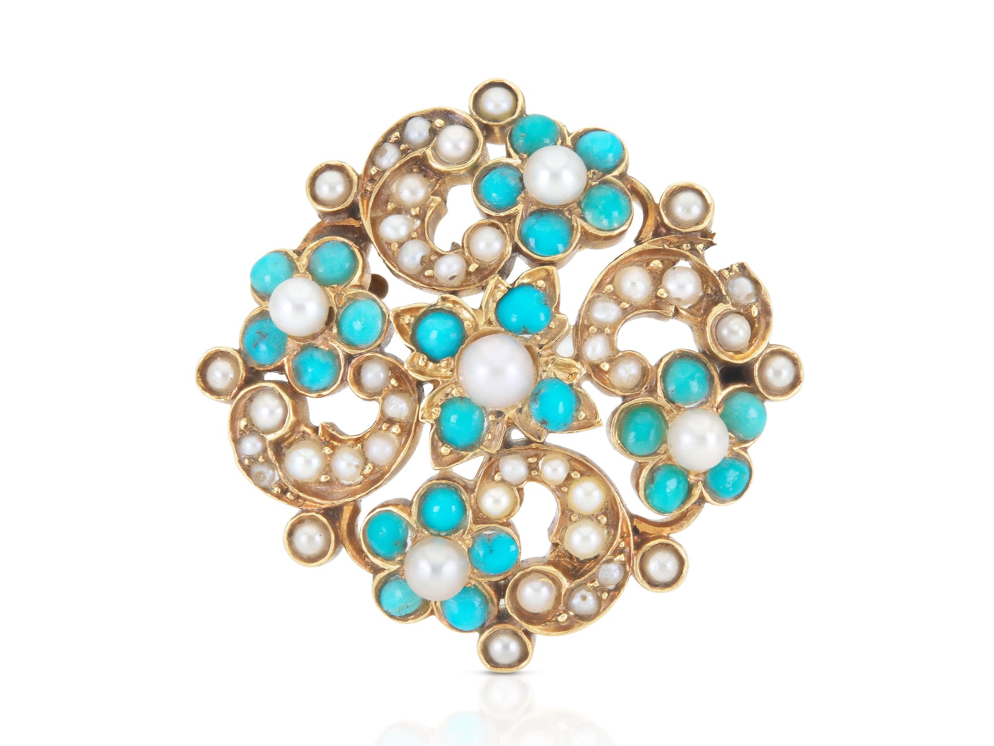 Antique Victorian Tiffany & Co. Turquoise and Pearl Brooch