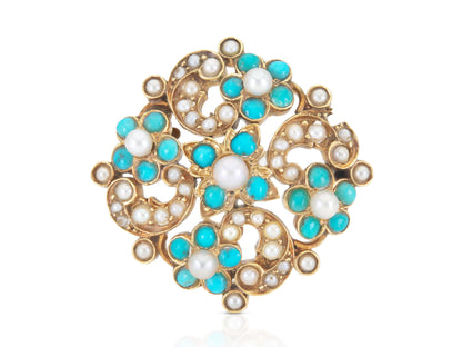 Antique Victorian Tiffany & Co. Turquoise and Pearl Brooch