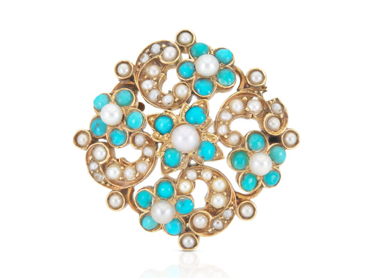 Antique Victorian Tiffany & Co. Turquoise and Pearl Brooch