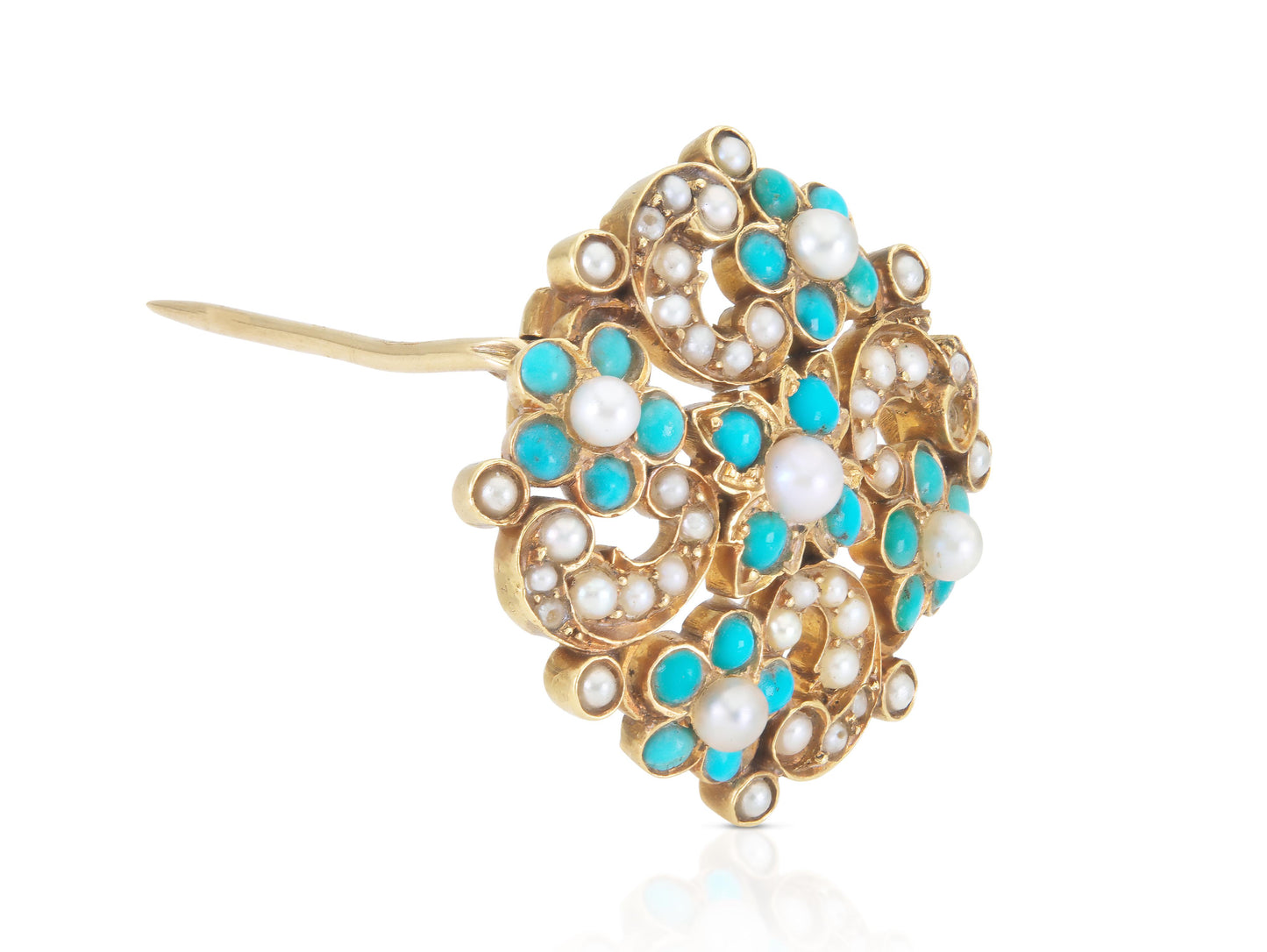 Antique Victorian Tiffany & Co. Turquoise and Pearl Brooch