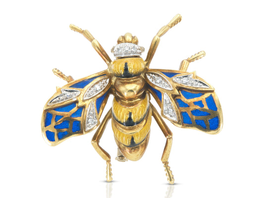 Vintage 1970s Enamel Bee Brooch