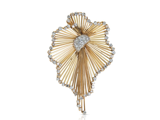 Vintage 1940s Retro Gold and 2.00 carat Diamond Burst Brooch