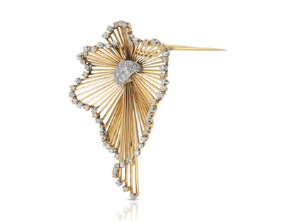 Vintage 1940s Retro Gold and 2.00 carat Diamond Burst Brooch