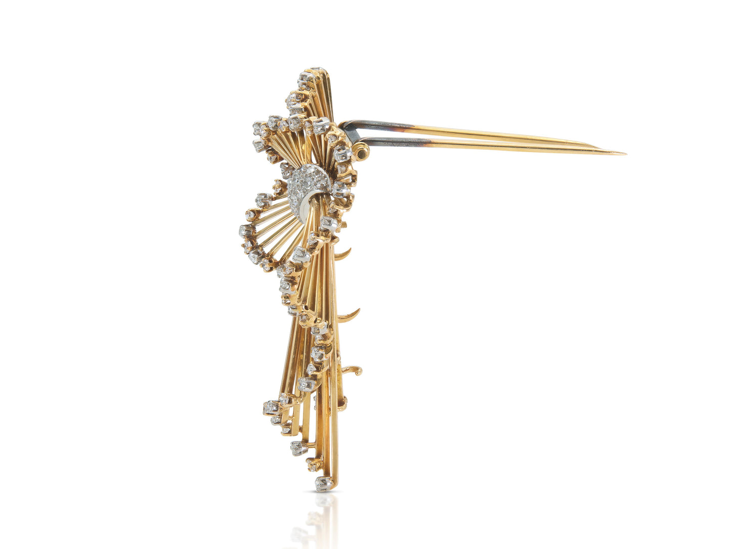 Vintage 1940s Retro Gold and 2.00 carat Diamond Burst Brooch
