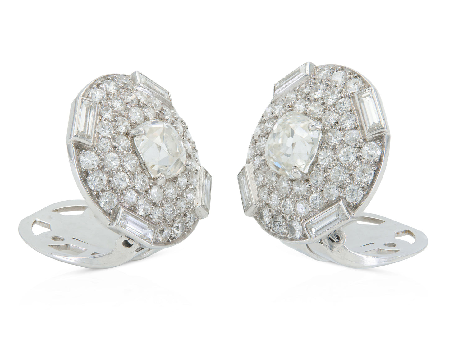 Antique Art Deco 1930s Cartier 6.20 Carat Diamond Lapel Clips