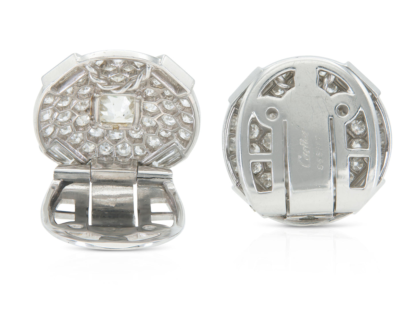 Antique Art Deco 1930s Cartier 6.20 Carat Diamond Lapel Clips