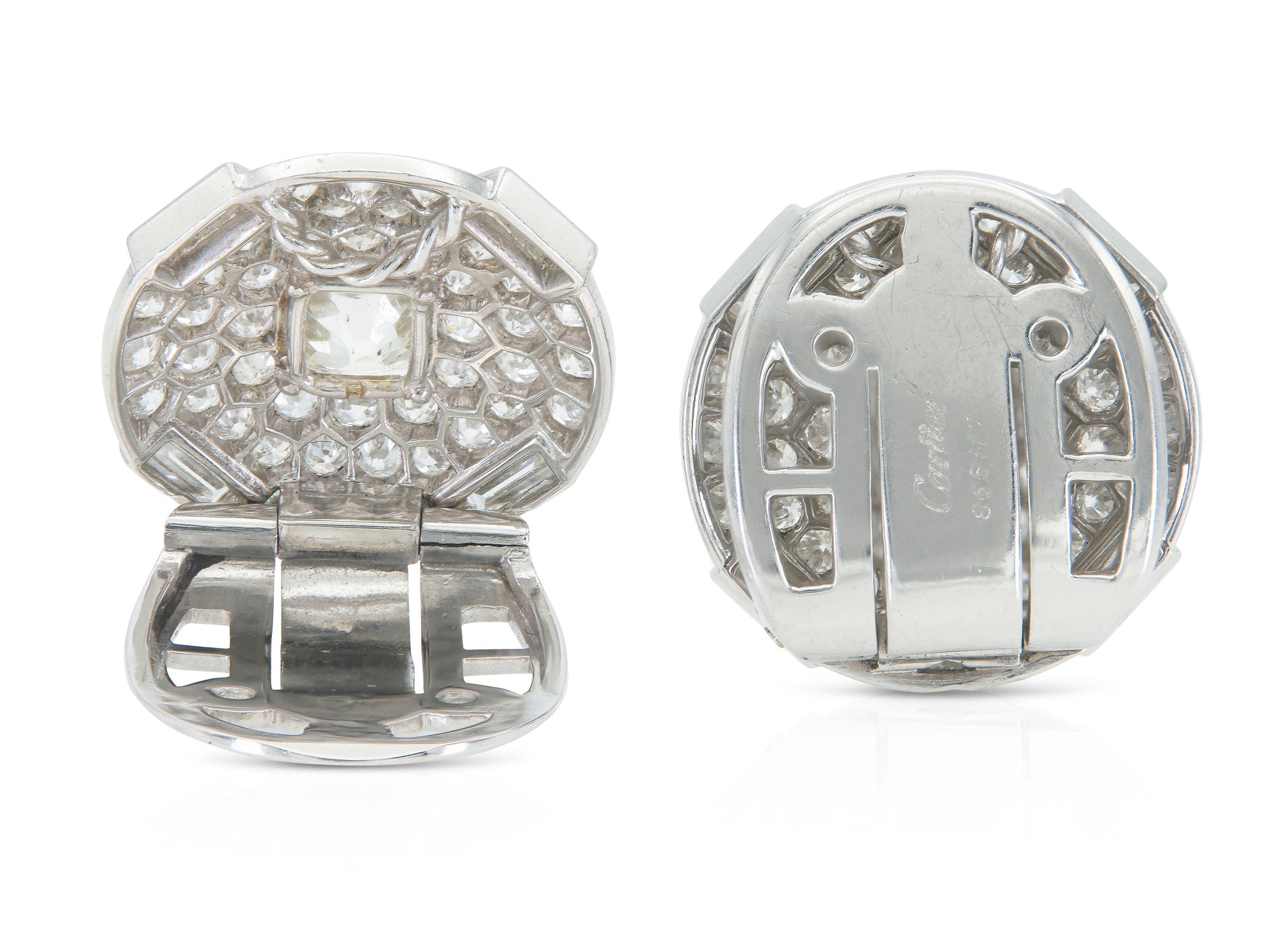 Antique Art Deco 1930s Cartier 6.20 Carat Diamond Lapel Clips