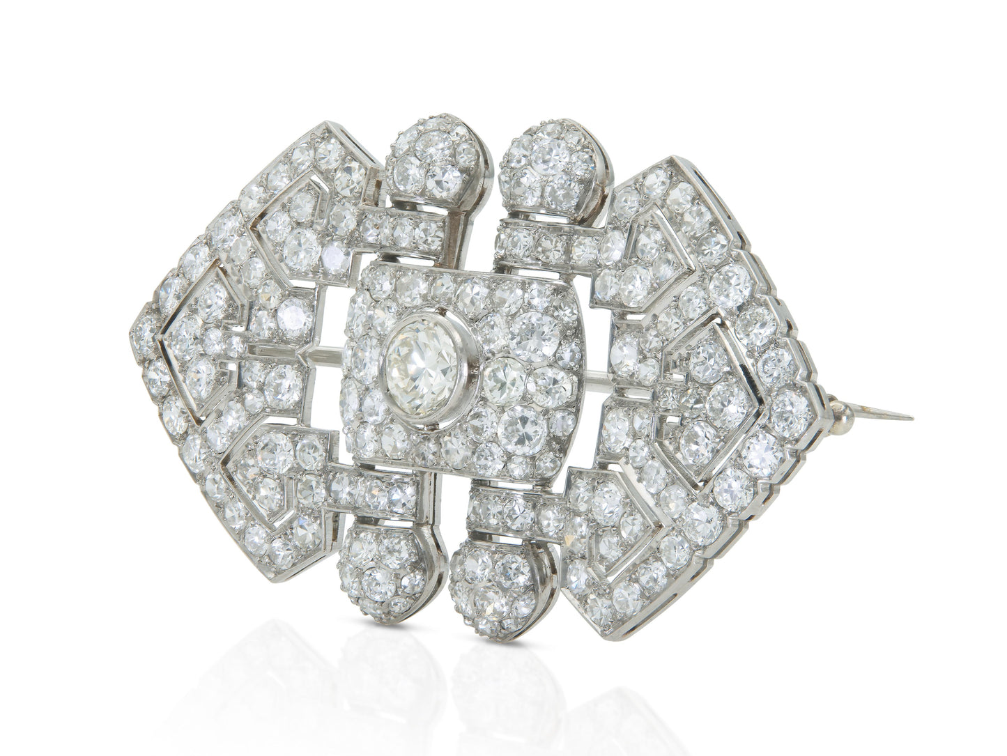 Antique Art Deco 1920s 8.80 Carat Diamond Brooch