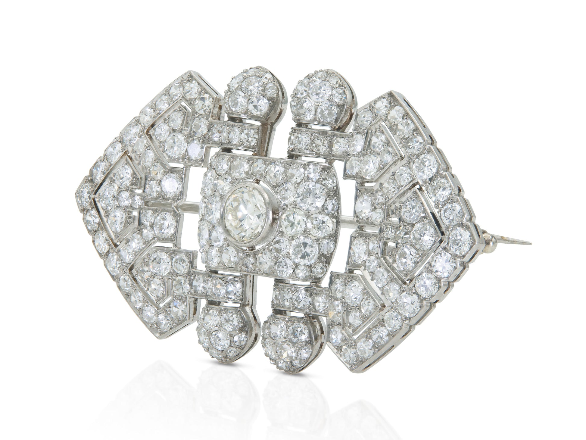 Antique Art Deco 1920s 8.80 Carat Diamond Brooch