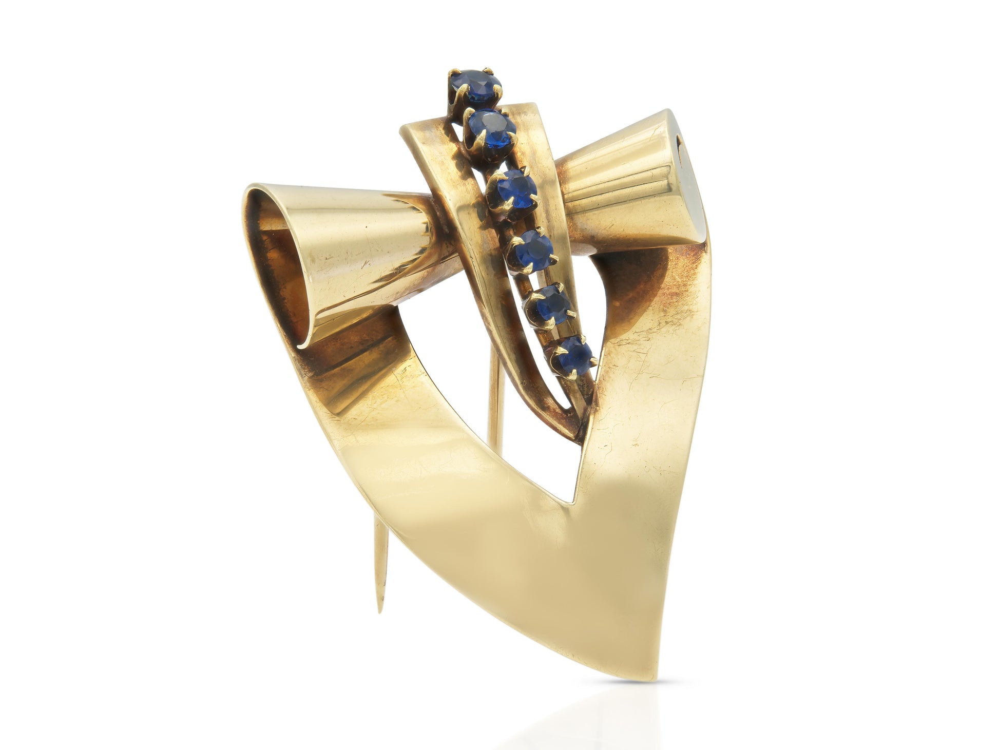 Vintage 1940s Retro Tiffany & Co. Gold and Sapphire Brooch