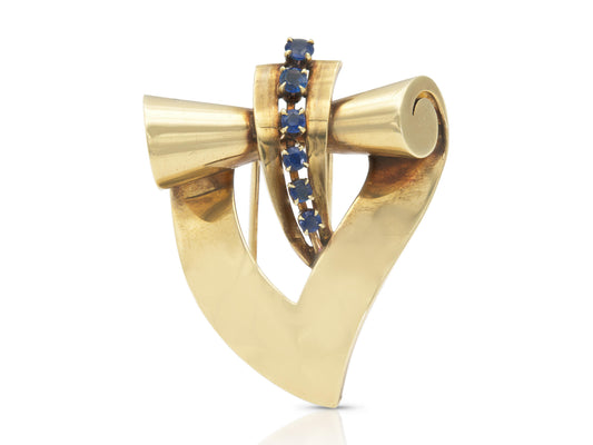 Vintage 1940s Retro Tiffany & Co. Gold and Sapphire Brooch