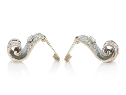 Vintage 1940s Retro 3.90 Carat Diamond Hair Clip Set with Sapphires