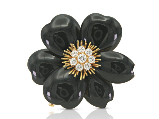 Van Cleef & Arpels Onyx Rose de Noel Brooch