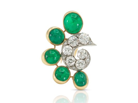 Vintage Rene Boivin 19.00 Carat Cabochon Emerald and 3.00 Carat Diamond Brooch