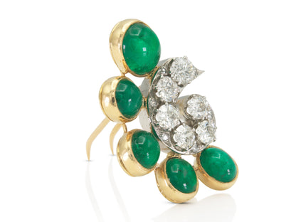 Vintage Rene Boivin 19.00 Carat Cabochon Emerald and 3.00 Carat Diamond Brooch