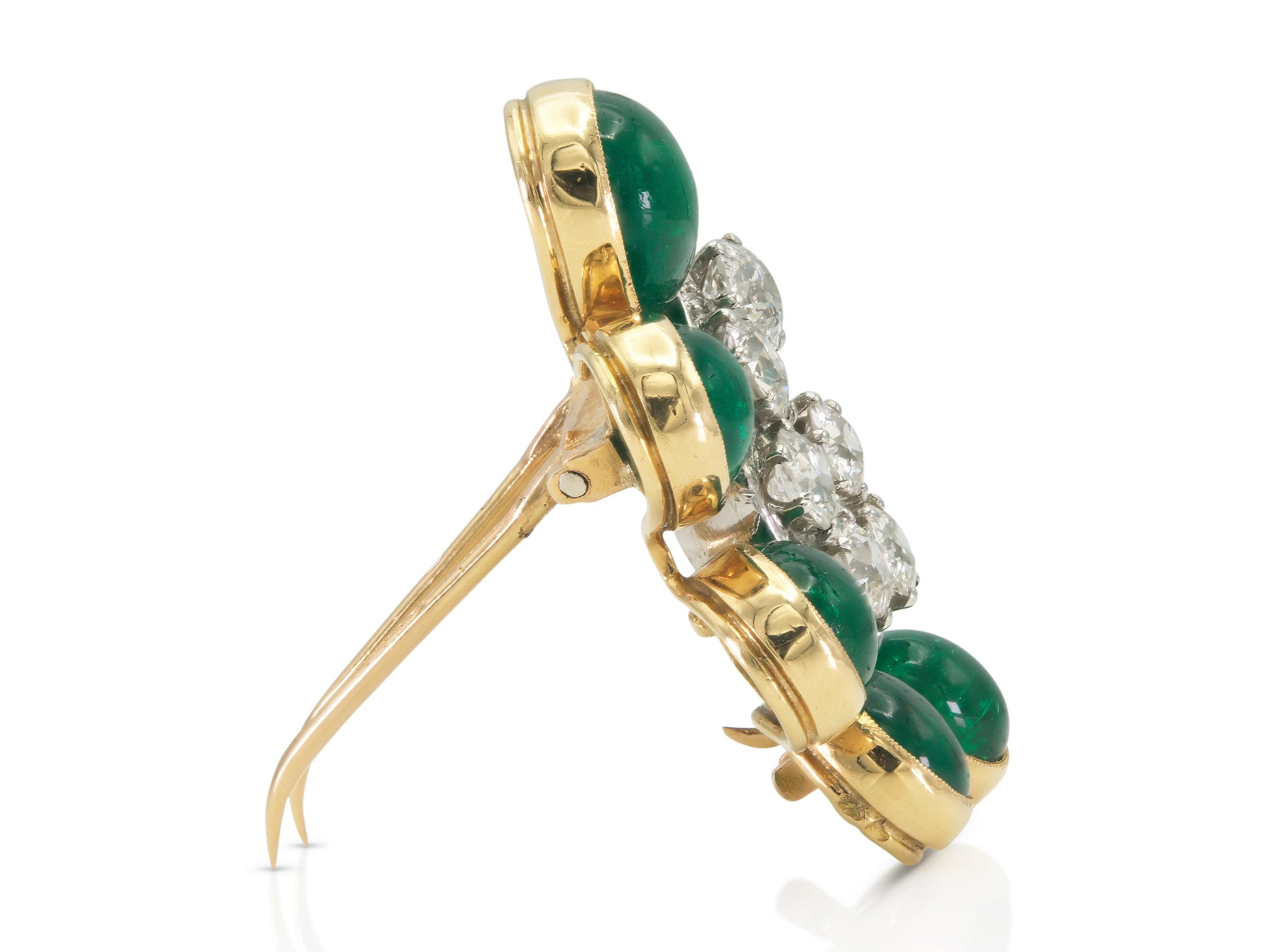 Vintage Rene Boivin 19.00 Carat Cabochon Emerald and 3.00 Carat Diamond Brooch