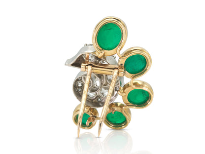 Vintage Rene Boivin 19.00 Carat Cabochon Emerald and 3.00 Carat Diamond Brooch