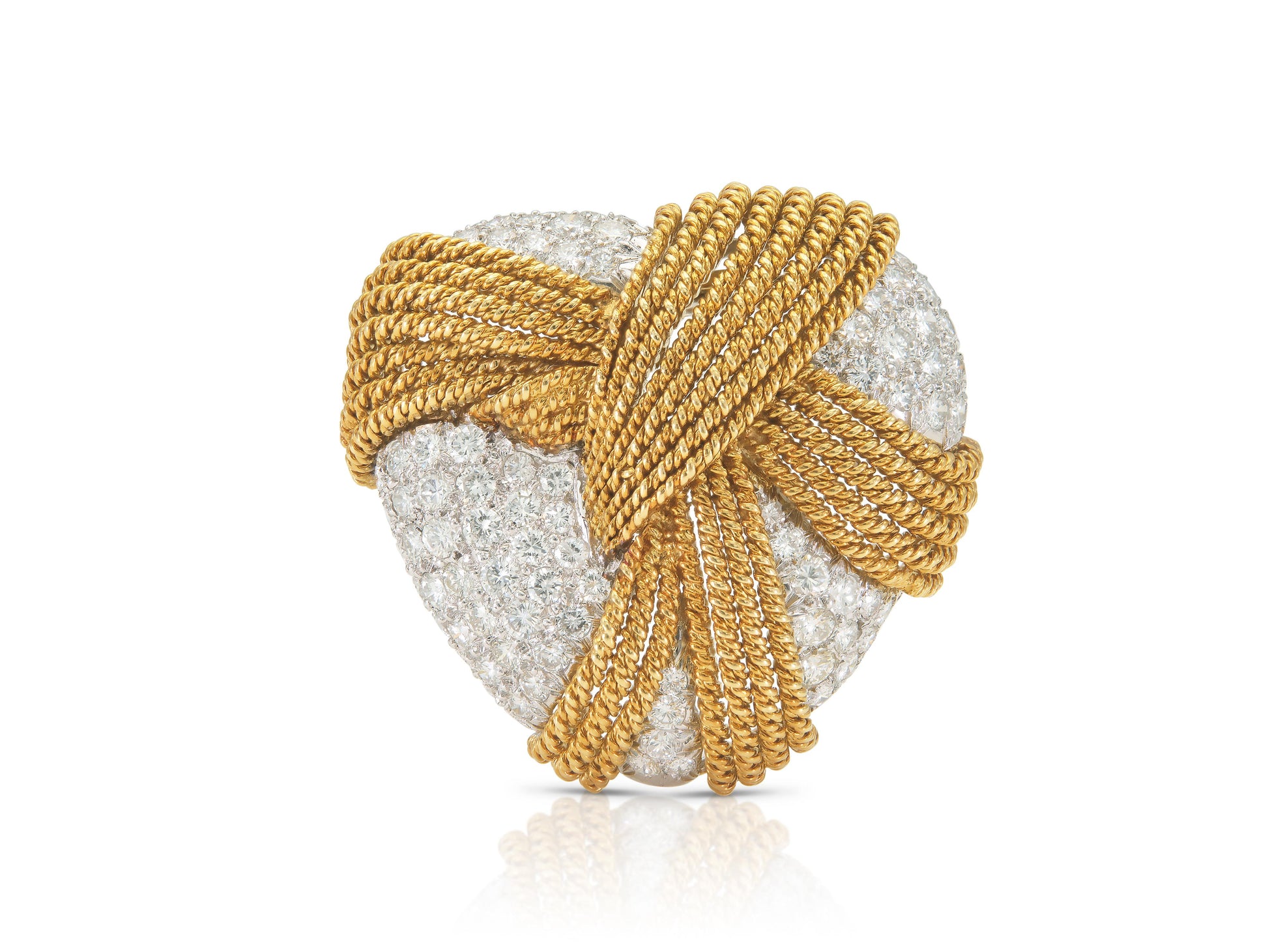 Vintage 1980s David Webb 7.00 Carat Diamond and Gold Heart Brooch