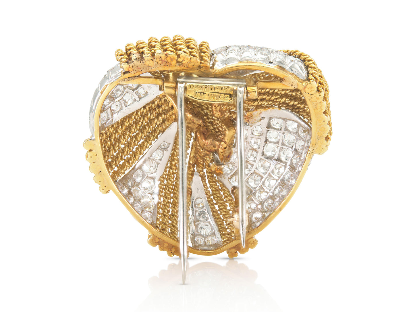 Vintage 1980s David Webb 7.00 Carat Diamond and Gold Heart Brooch