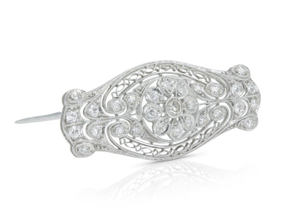 Antique Edwardian 1900s 1.10 Carat Diamond Brooch