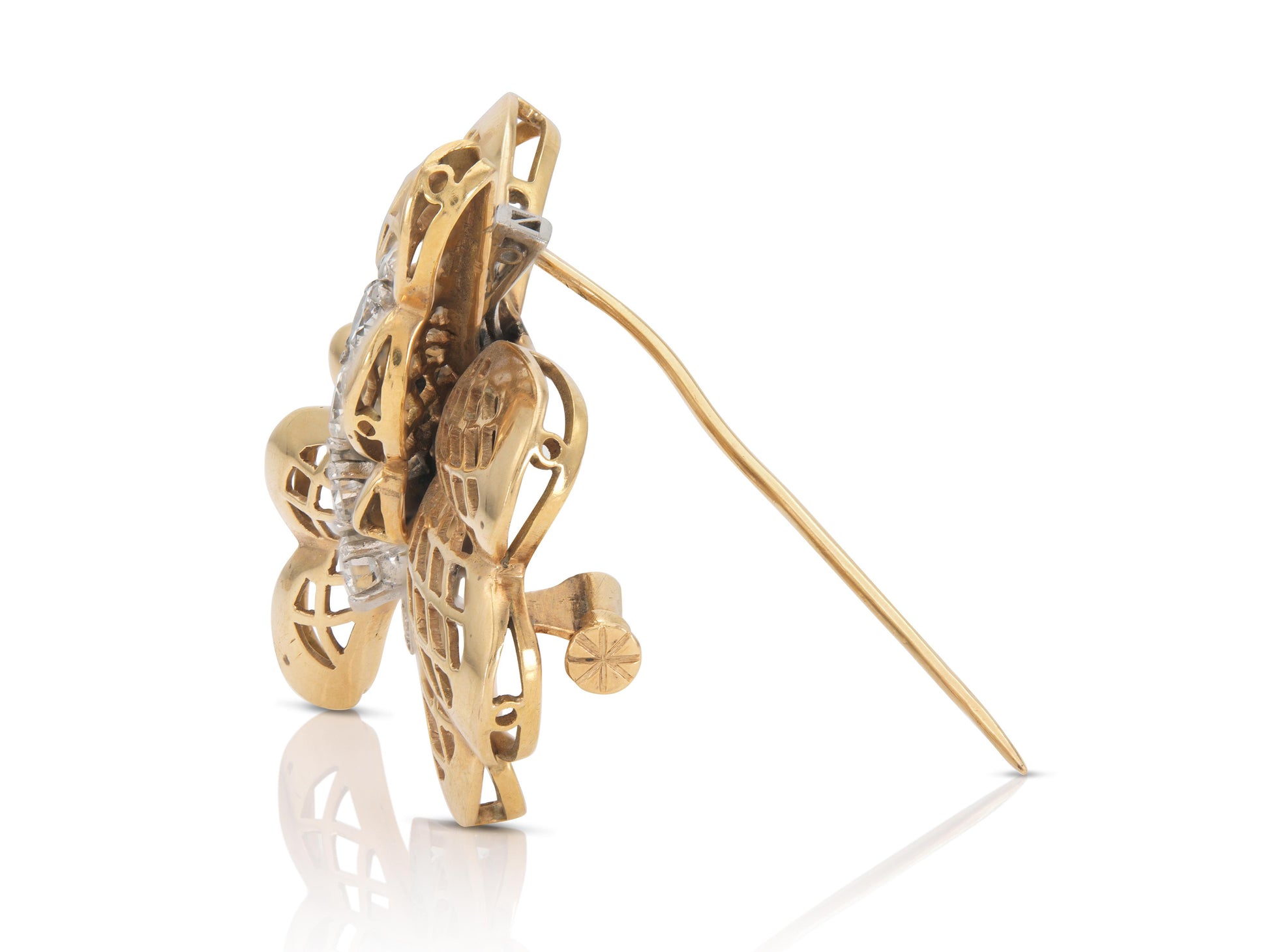 Vintage 1940s Retro Gold and 2.00 Carat Diamond Bow Brooch
