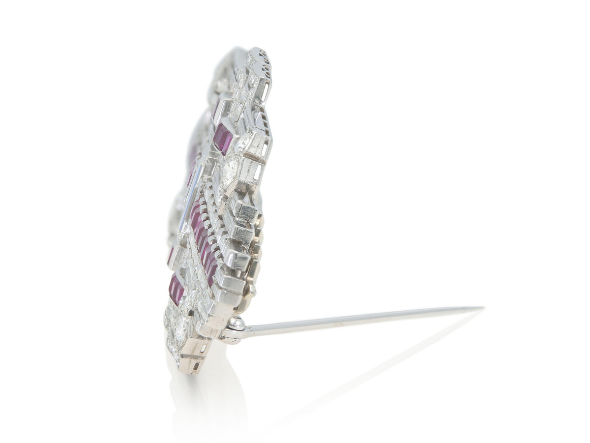 Antique Art Deco 1930s 12.00 Carat Diamond & 6.00 Carat Rubies Double Brooch