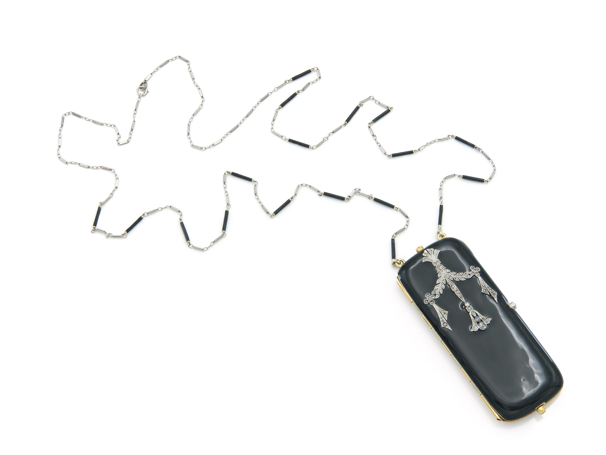 Antique Edwardian 1900s Enamel Compact with Diamonds