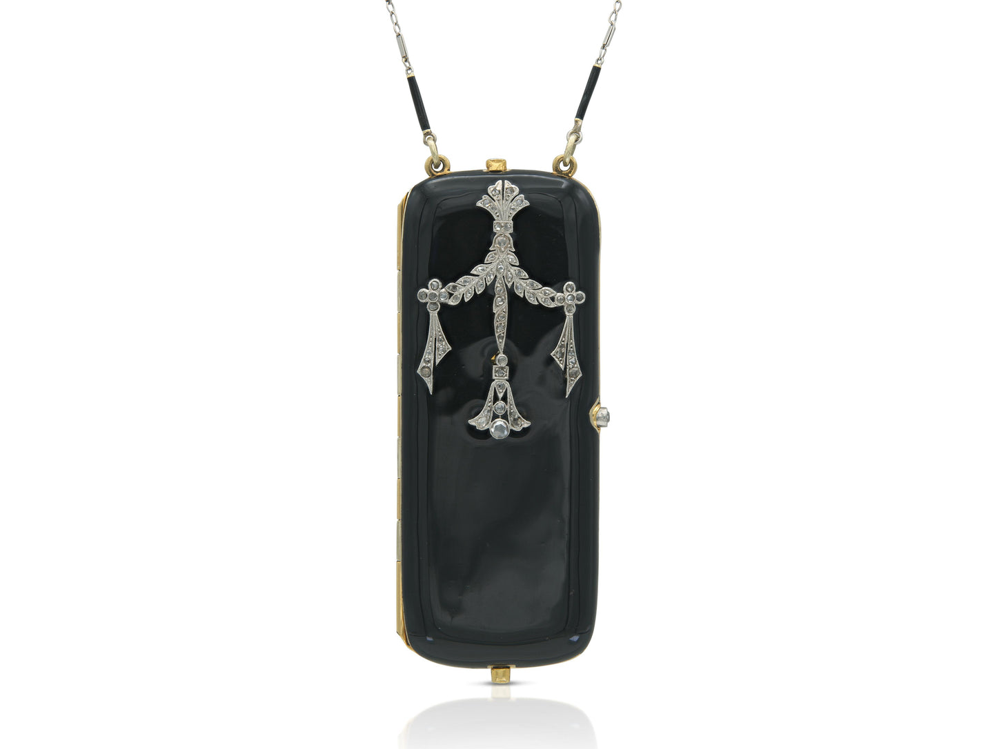 Antique Edwardian 1900s Enamel Compact with Diamonds