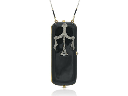 Antique Edwardian 1900s Enamel Compact with Diamonds