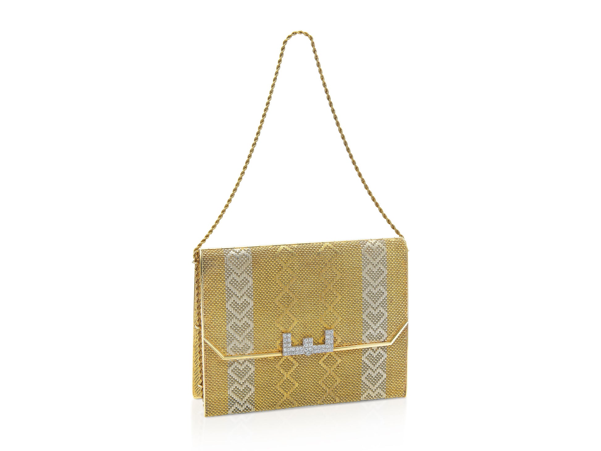 Vintage 1950s Two-Toned Gold Clutch Bag with Diamonds