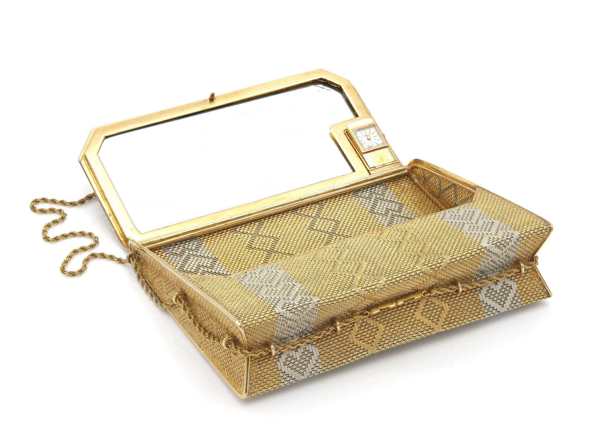 Vintage 1950s Two-Toned Gold Clutch Bag with Diamonds