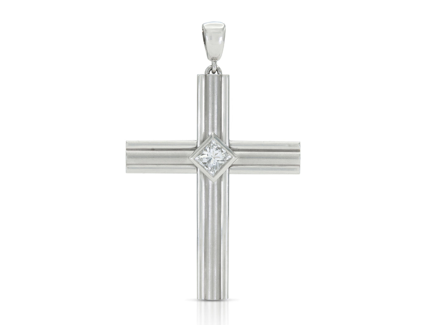 Vintage 1990s Cartier 1.75 Carat Princess Cut Diamond and Platinum Cross Pendant