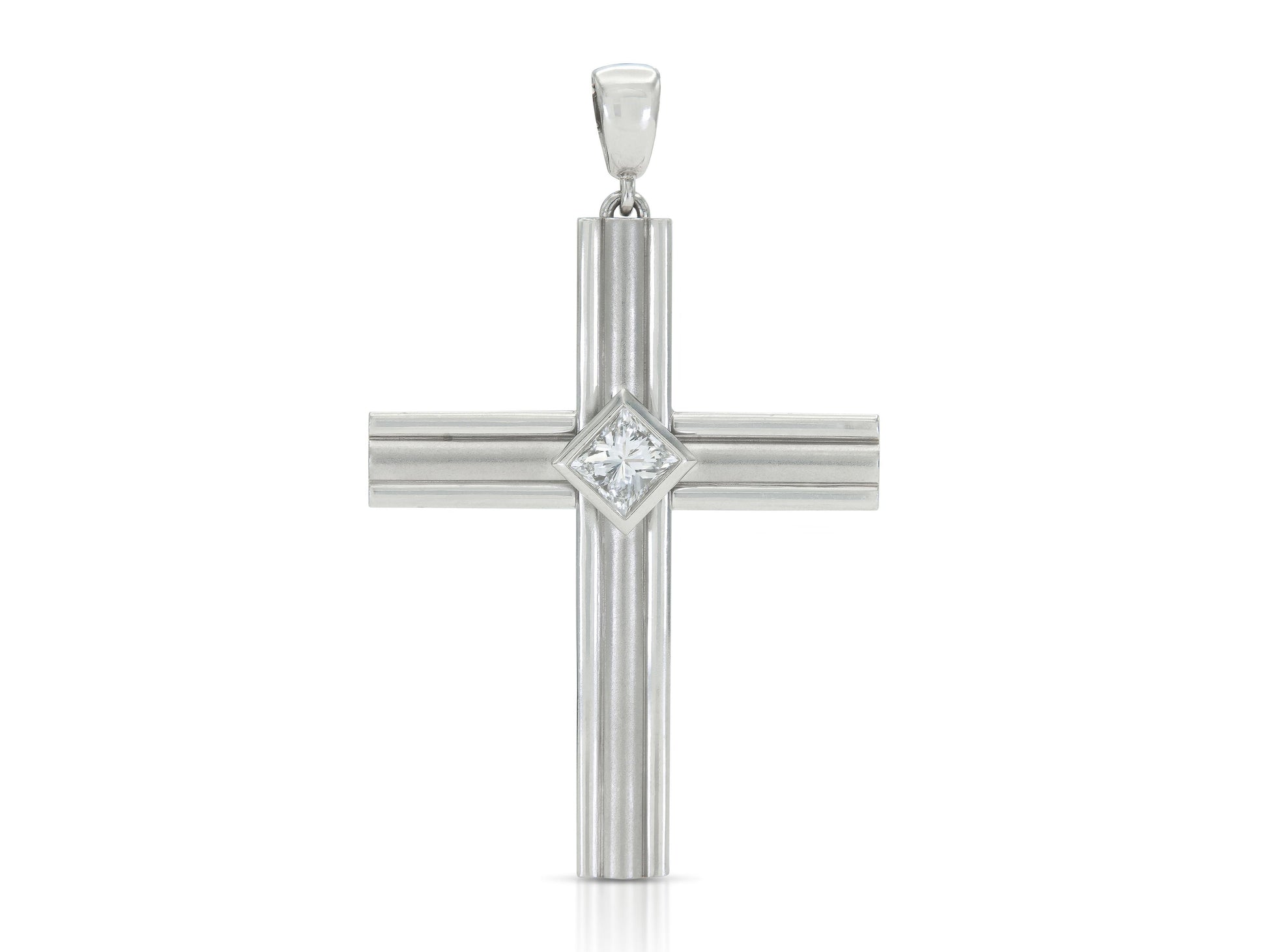 Vintage 1990s Cartier 1.75 Carat Princess Cut Diamond and Platinum Cross Pendant
