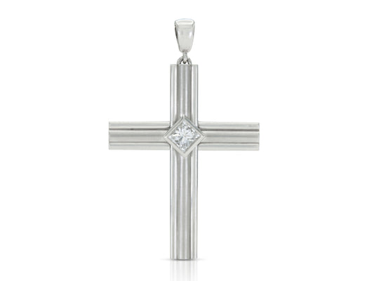Vintage 1990s Cartier 1.75 Carat Princess Cut Diamond and Platinum Cross Pendant