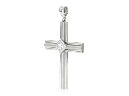 Vintage 1990s Cartier 1.75 Carat Princess Cut Diamond and Platinum Cross Pendant