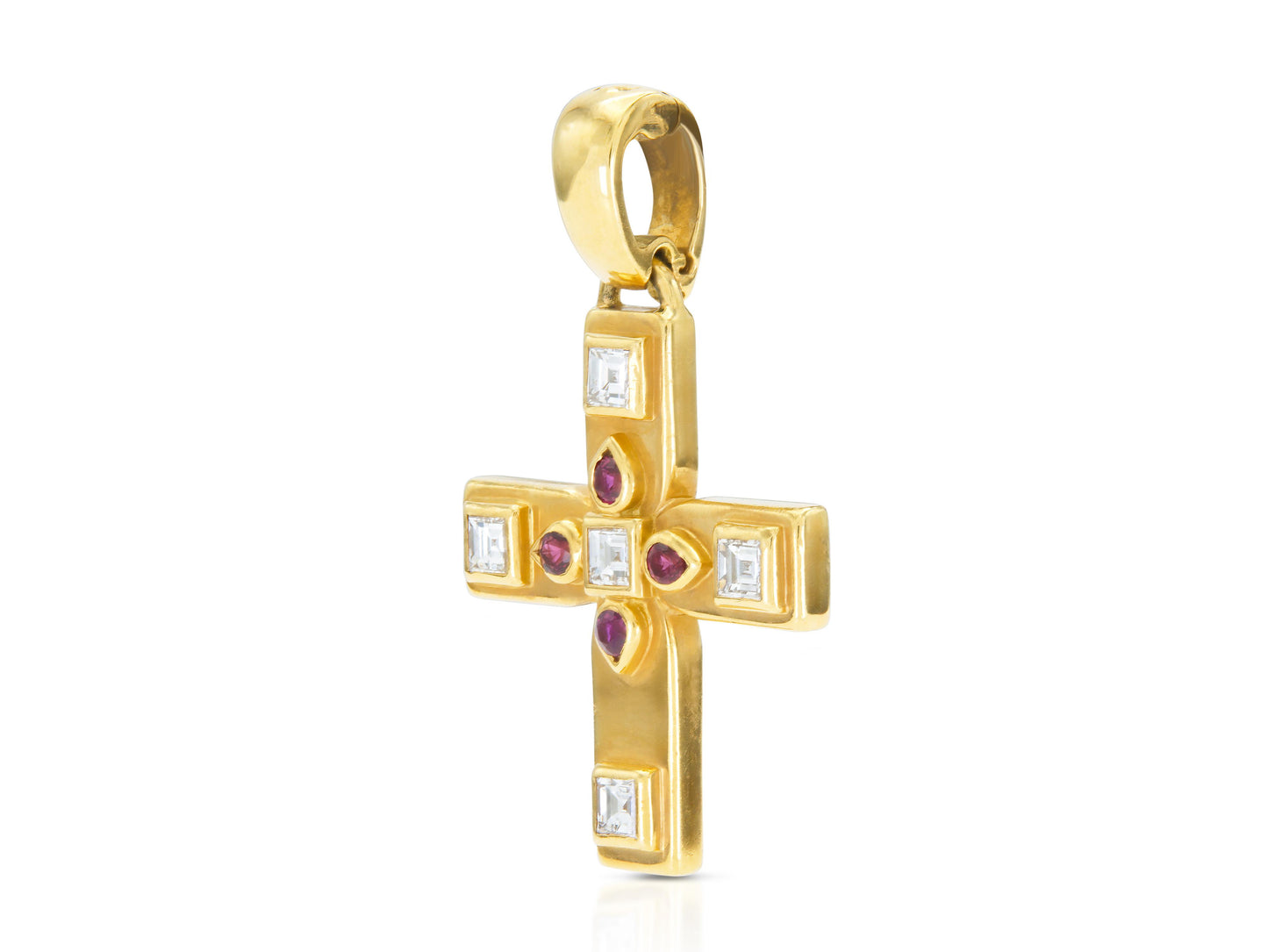 Vintage 1990s Cartier Byzantine Cross Pendant with Diamonds and Rubies