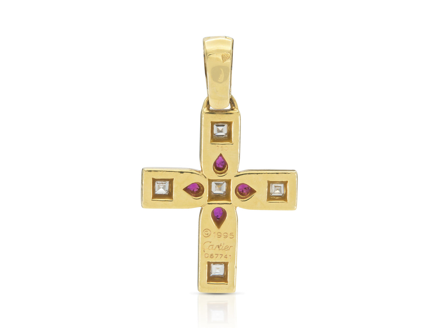 Vintage 1990s Cartier Byzantine Cross Pendant with Diamonds and Rubies
