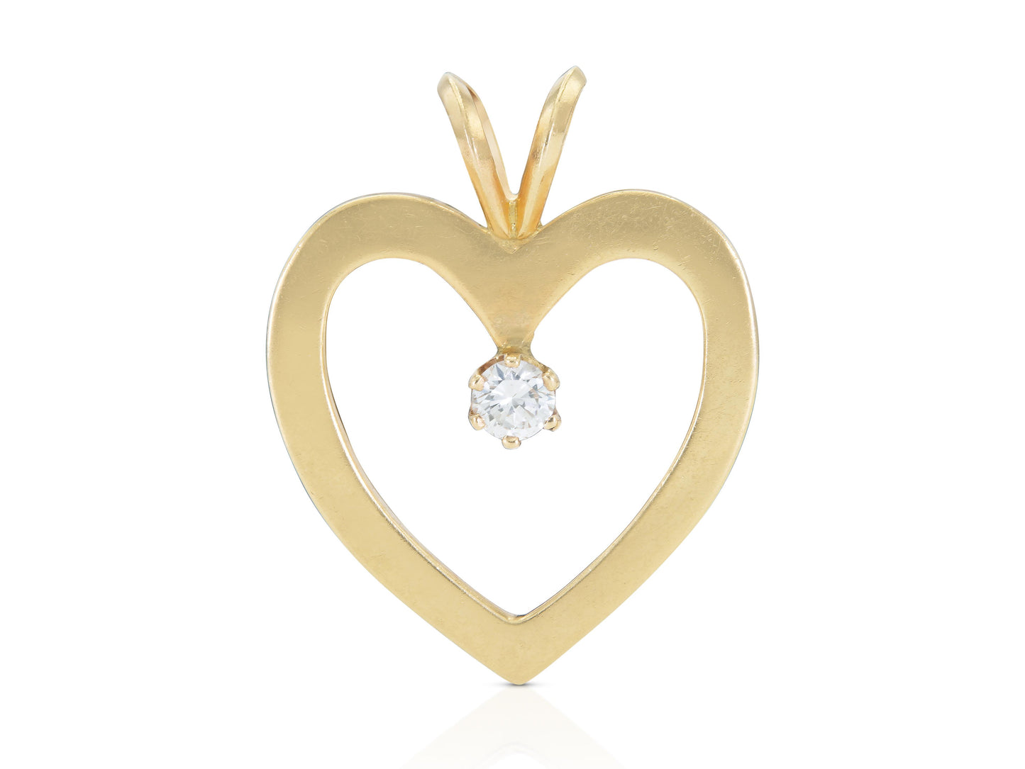 Vintage 1980s Gold Open Heart Pendant with a 0.30 Carat Diamond
