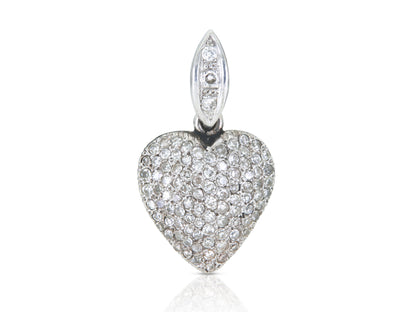 Vintage 1950s 1.10 Carat Diamond Pave Puff Heart Pendant