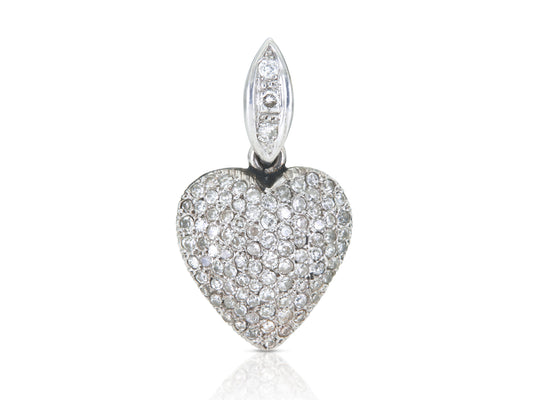Vintage 1950s 1.10 Carat Diamond Pave Puff Heart Pendant