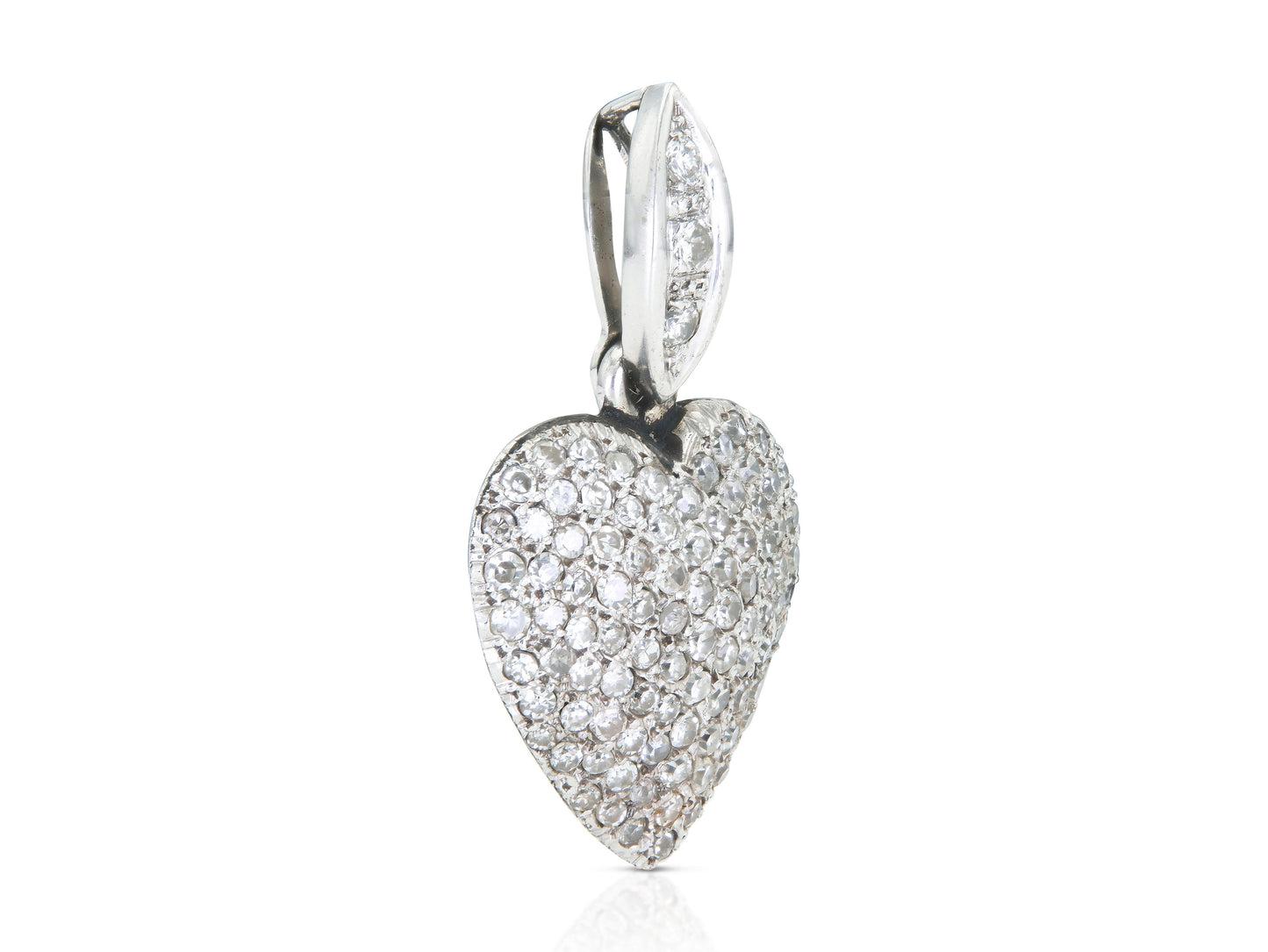 Vintage 1950s 1.10 Carat Diamond Pave Puff Heart Pendant